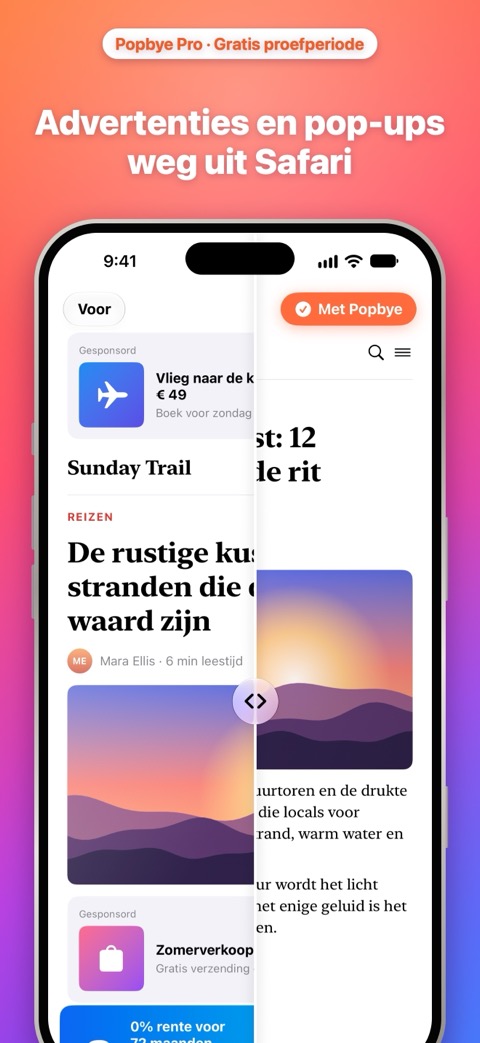 Advertenties en pop-ups weg uit Safari: een pagina met advertenties naast dezelfde pagina zonder