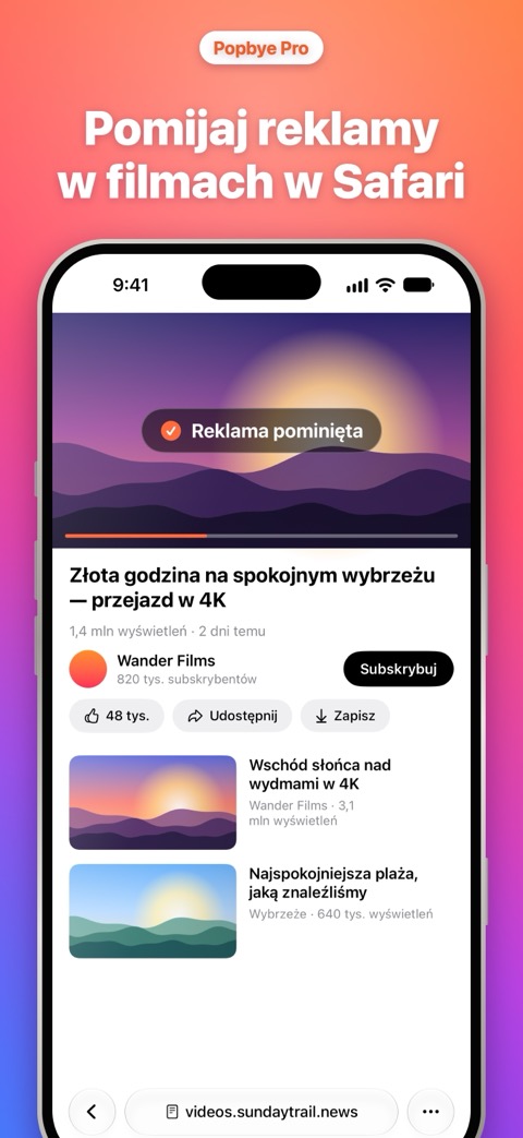 Pomijaj reklamy w filmach w Safari z Video Shield