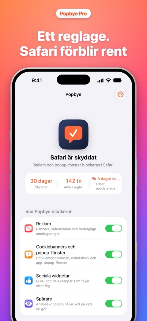 Ett reglage, Safari förblir rent: Popbyes startskärm med det som blockeras